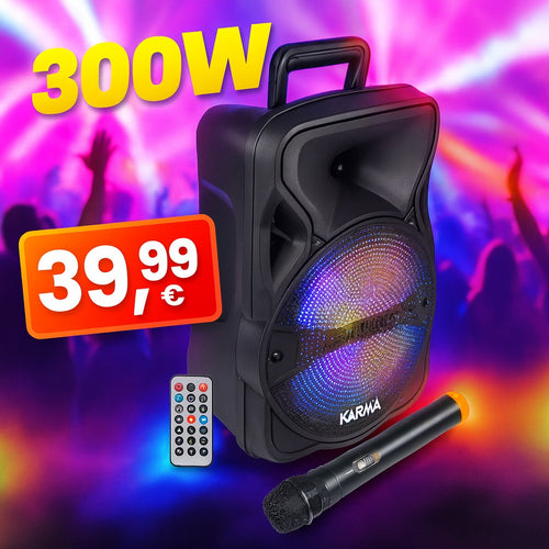 KARMA - 8" 300W PRIJENOSNI ZVUČNIK - BLUETOOTH/USB + BEŽIČNI MIKROFON