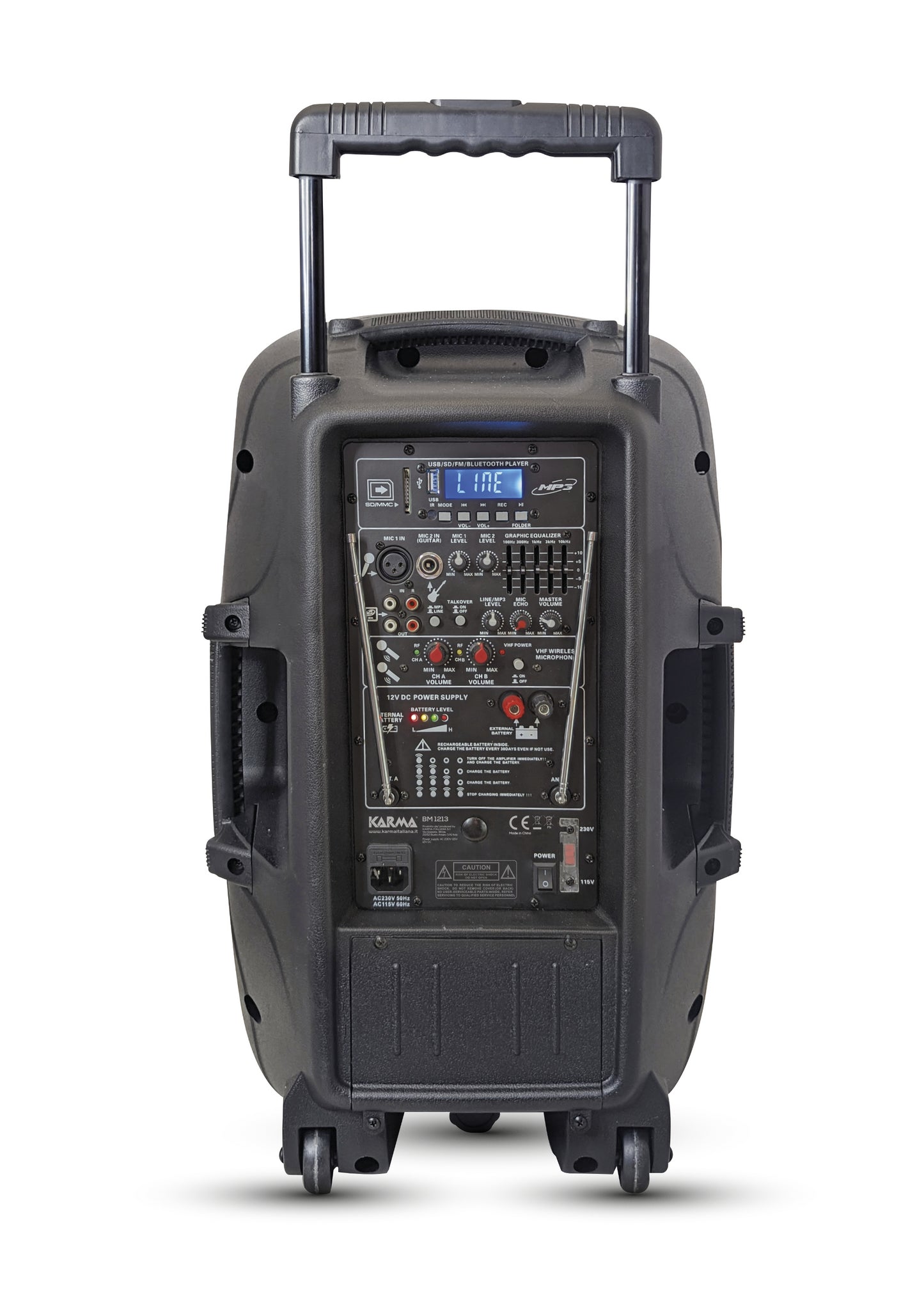 KARMA - PRIJENOSNI ZVUČNIK 12" 200W RMS - BLUETOOTH/USB/SD/AUX - 2 BEŽIČNA MIKROFONA