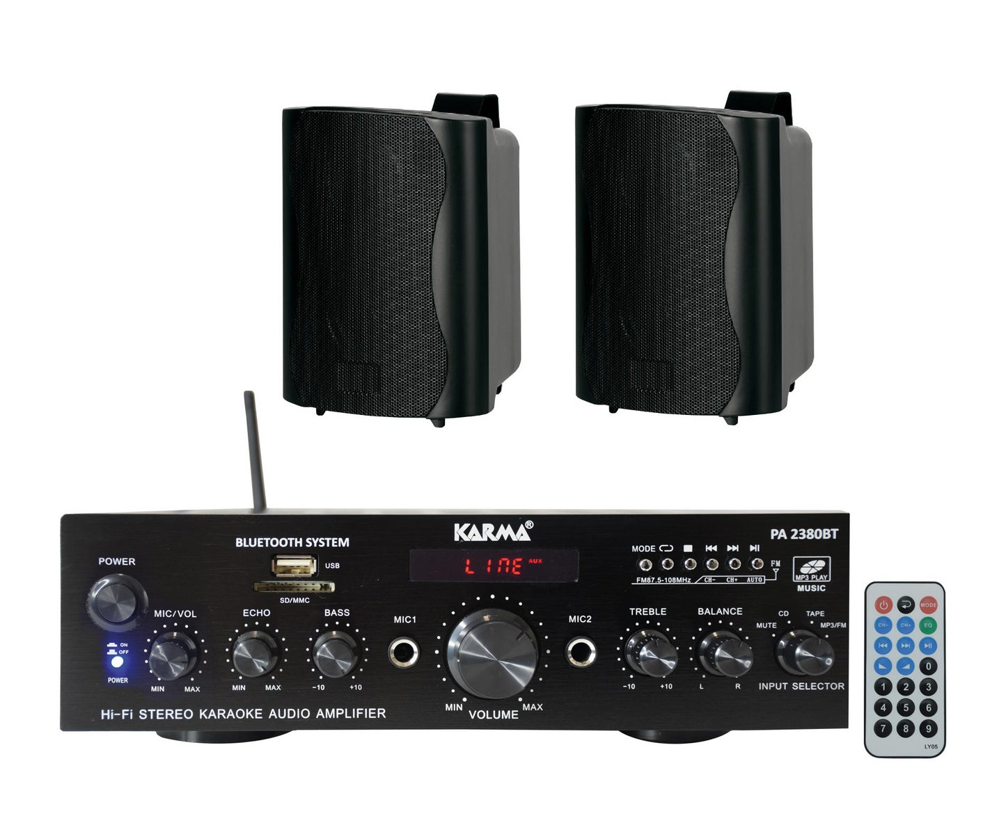 KARMA - SET POJAČALO + 2 ZVUČNIKA 2X50W - RADIO/BLUETOOTH/USB/SD/AUX