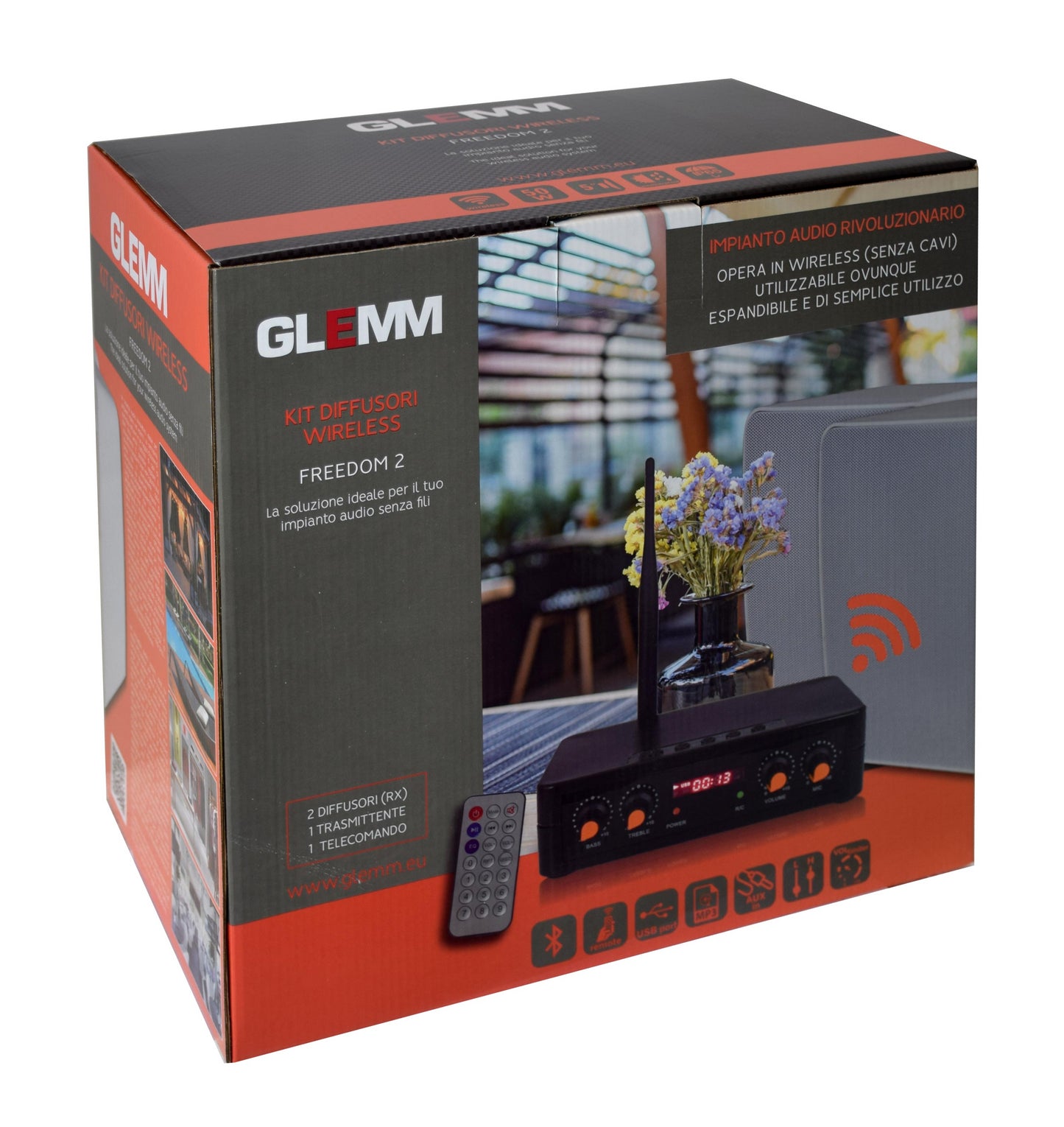 GLEMM - 2x50W BEŽIČNI SET ZVUČNIKA - RADIO/BLUETOOTH/MP3