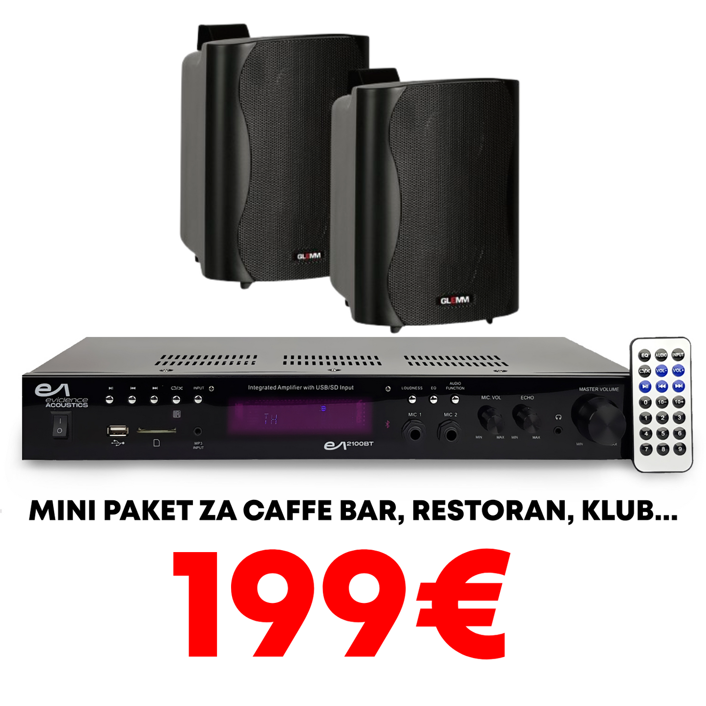 MINI PAKET ZA KAFIĆ, RESTORAN, KLUB.. 2 ZVUČNIKA + POJAČALO - RADIO/BT/USB/SD/AUX/SD