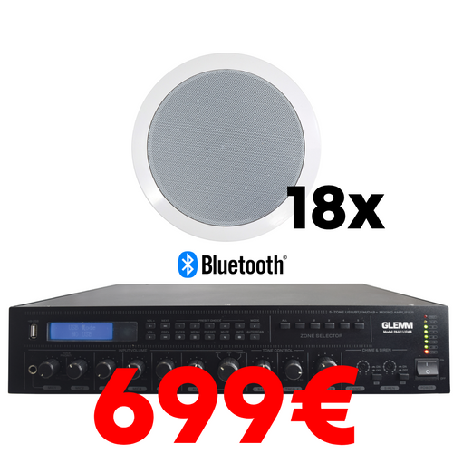 GLEMM - SET OD 18 x 20W UGRADBENIH ZVUČNIKA + POJAČALO - DAB/RADIO/BLUETOOTH/USB