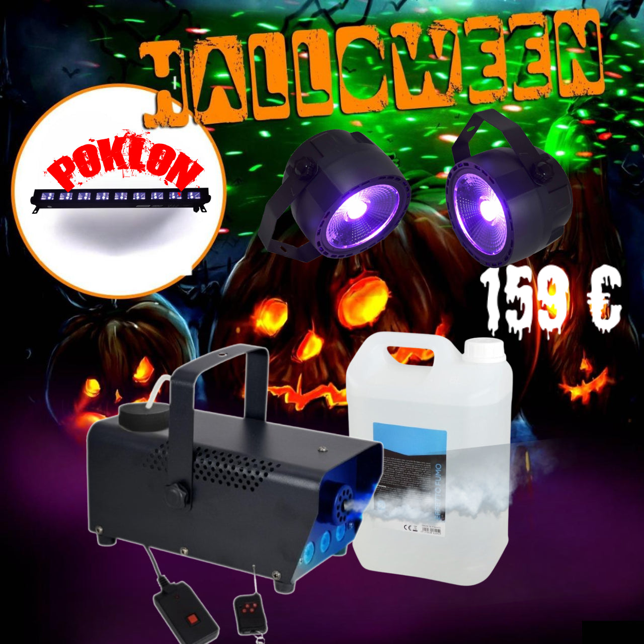 HALLOWEEN KOMPLET - DIM MAŠINA + 5L TEKUĆINE + 2 UV RASVJETA + POKLON