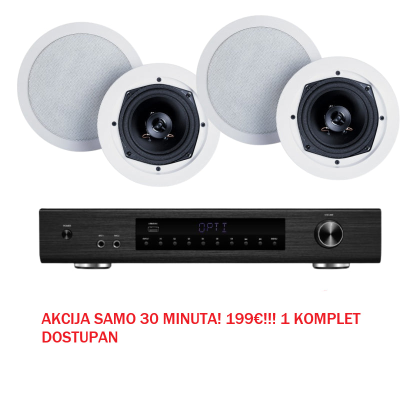 GLEMM - PAKET 4 UGRADBENA ZVUČNIKA + POJAČALO - RADIO/BT/USB/SD/AUX/SD