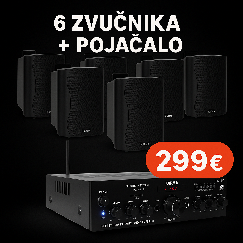 PAKET... 6 ZVUČNIKA + POJAČALO - RADIO/BT/USB/SD/AUX/SD - GLEMM