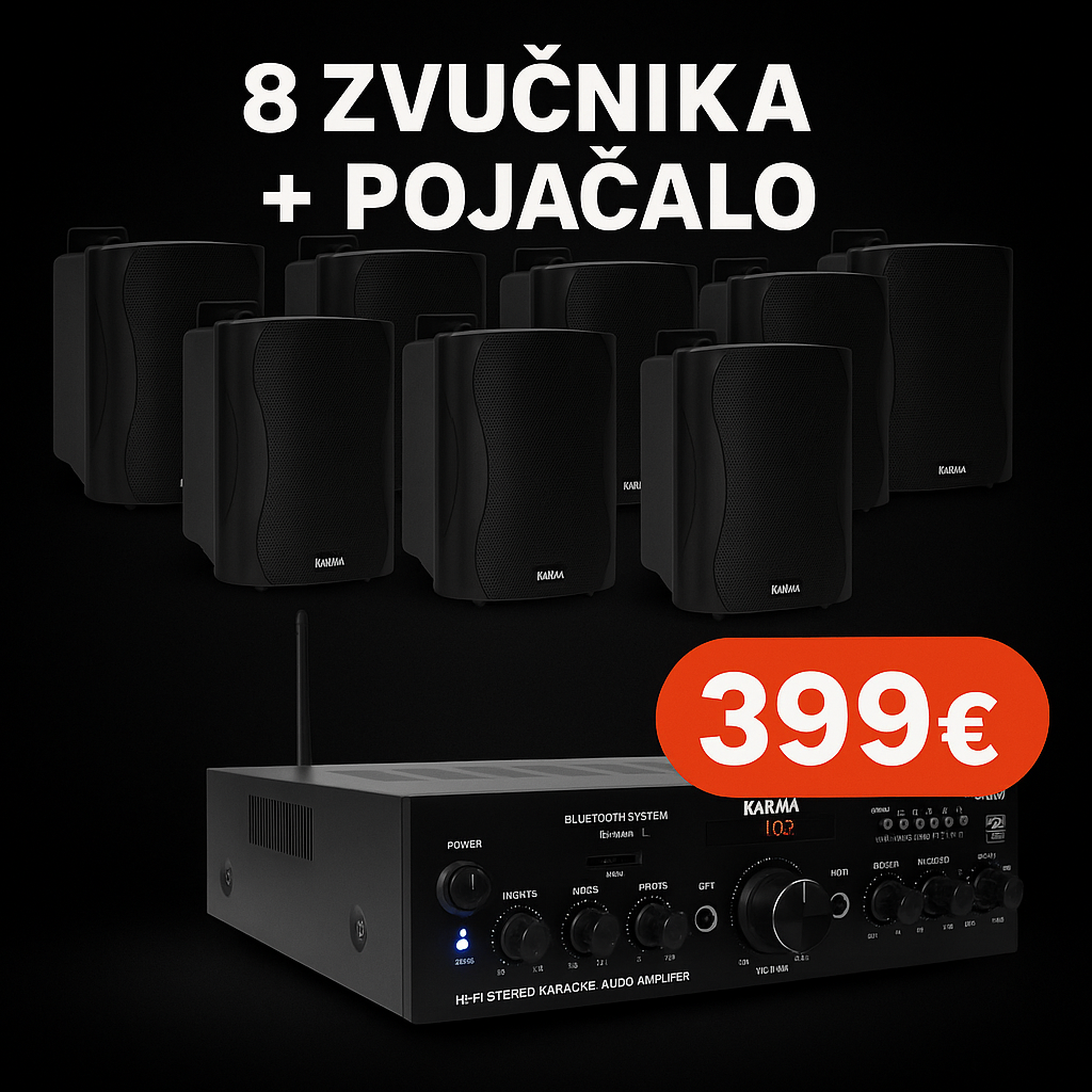 PAKET... 8 ZVUČNIKA + POJAČALO - RADIO/BLUETOOTH/USB/AUX/SD - GLEMM
