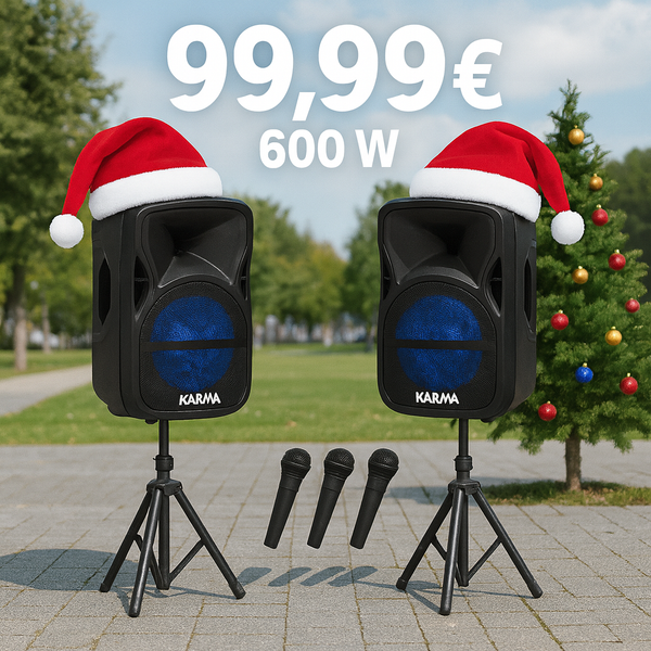 KARMA - 600W (2x300W) KOMPLET - RADIO/BLUETOOTH/USB/AUX + 3 MIKROFONA