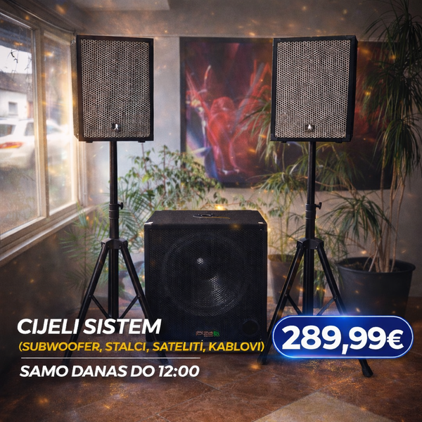 IBIZA SOUND - 1200W KOMPLET - SUBWOOFER, STALCI, KABLOVI...