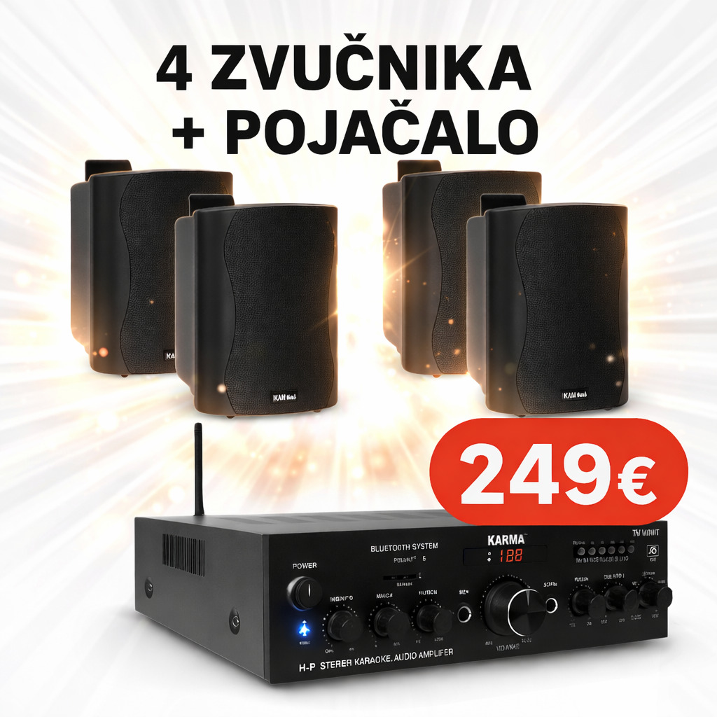 PAKET... 4 ZVUČNIKA + POJAČALO - RADIO/BT/USB/SD/AUX/SD - GLEMM