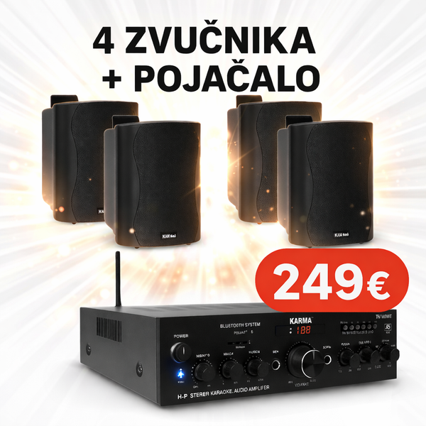PAKET... 4 ZVUČNIKA + POJAČALO - RADIO/BT/USB/SD/AUX/SD - GLEMM