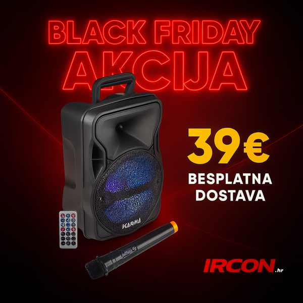 KARMA - 8" 300W PRIJENOSNI ZVUČNIK - BLUETOOTH/USB + BEŽIČNI MIKROFON