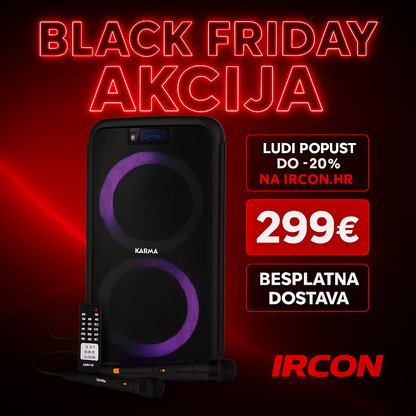 KARMA - PRIJENOSNI ZVUČNIK 400W - RADIO/BLUETOOTH/USB/AUX - 2 MIKROFONA