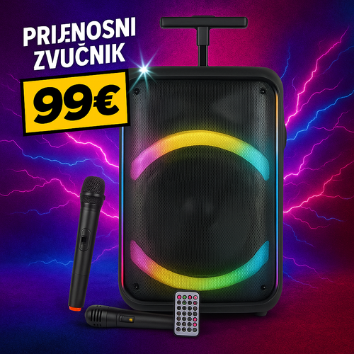 KARMA - AKTIVAN PRIJENOSNI ZVUČNIK - RADIO/BLUETOOTH/USB + DVA MIKROFONA