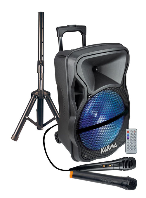 KARMA - PRIJENOSNI ZVUČNIK 12" 600W - BLUETOOTH/USB/SD/AUX + STALAK + 2 MIKROFONA