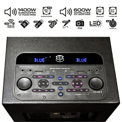 BM SONIC - 2000W DJ KOMPLET (DJ PULT) - RADIO/BLUETOOTH/USB/SD/AUX - DVA ZVUČNIKA, SUBWOOFER, STALCI, KABLOVI